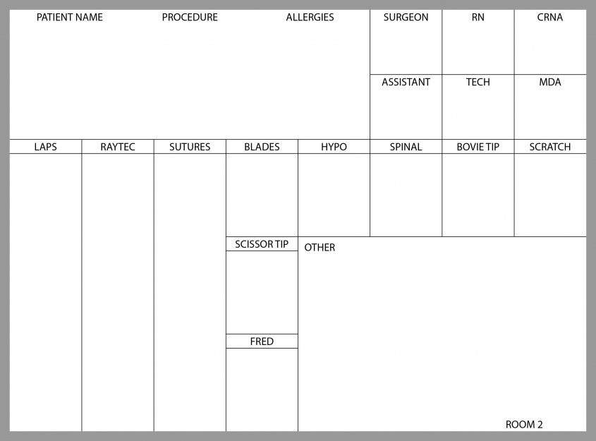 Atrium Health Operating Room Dry Erase Board