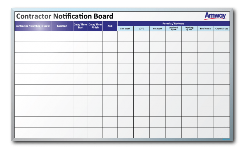 Amway Contractor Notification Dry Erase Board