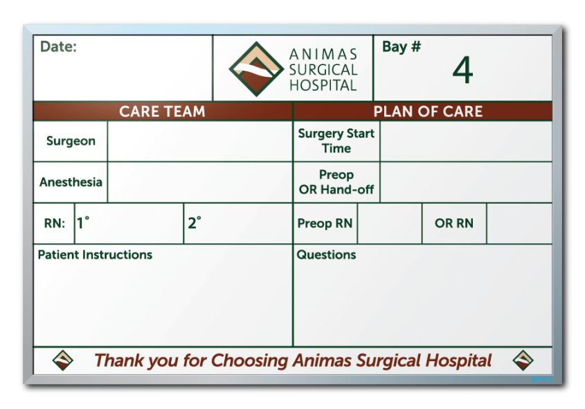 Animas Surgical Room Tracker Dry Erase Boards 24" x 36"