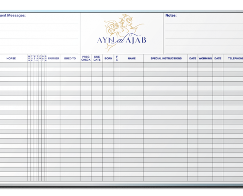 Ayn Al Ajab Horses Information Tracker Dry Erase Board