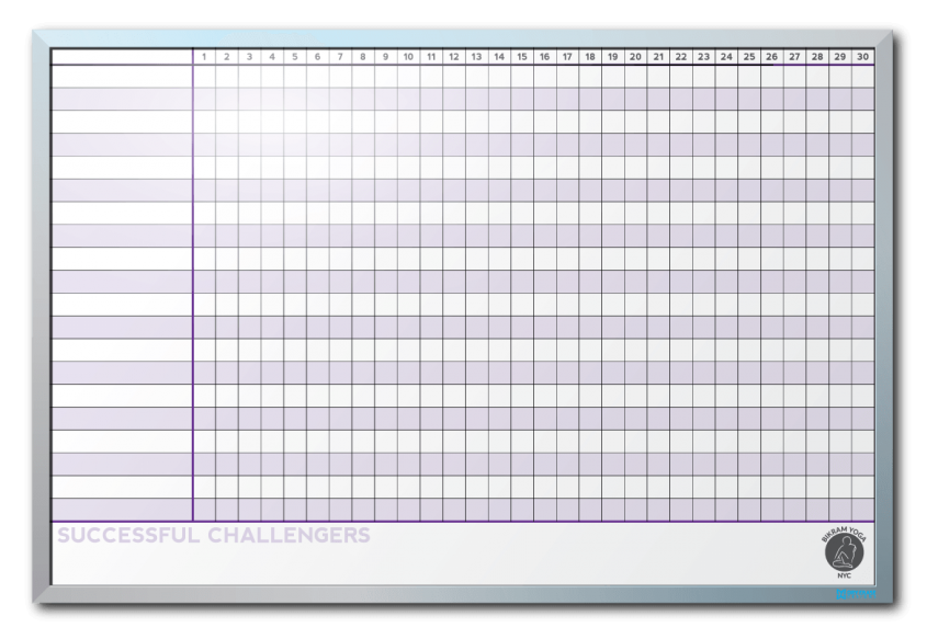 Bikram Yoga NYC 30 Day Challenge Goal Tracking Markerboard