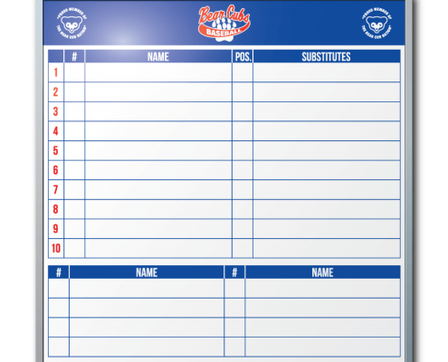 Boyertown Bear Cubs Baseball Lineup Chart Dry Erase Board