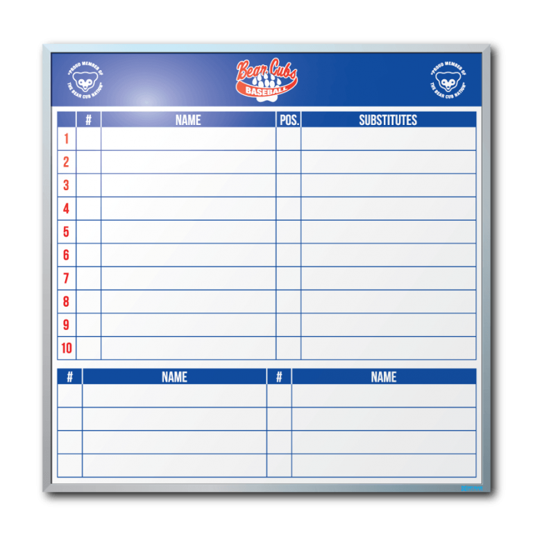 Boyertown Bear Cubs Baseball Lineup Chart Dry Erase Board Dry Erase