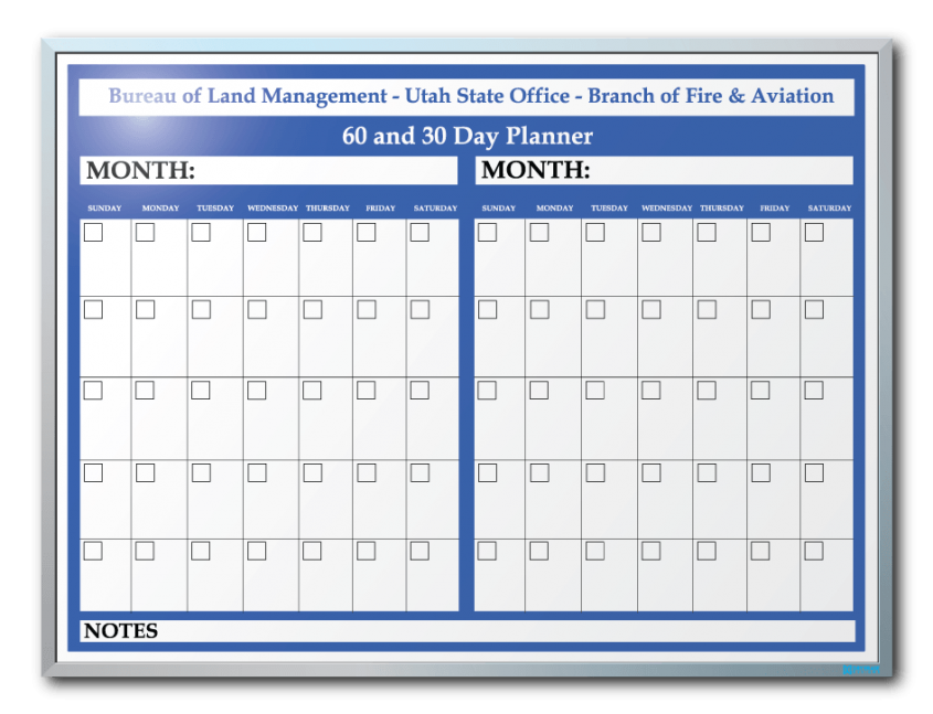 Utah Bureau of Land Management 30 and 60 Day Planner Markerboard