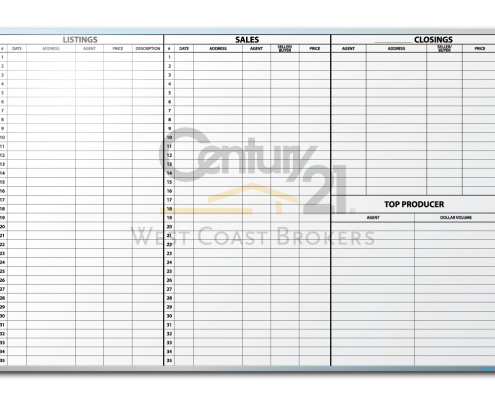 Century 21 West Coast Brokers Listing & Sales Tracker Dry Erase Board