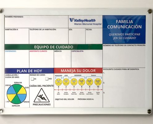 Changeable Glassboard Hospital Spanish version