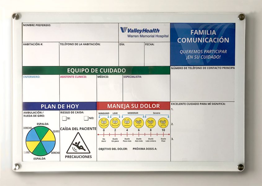 Changeable Glassboard Hospital Spanish version