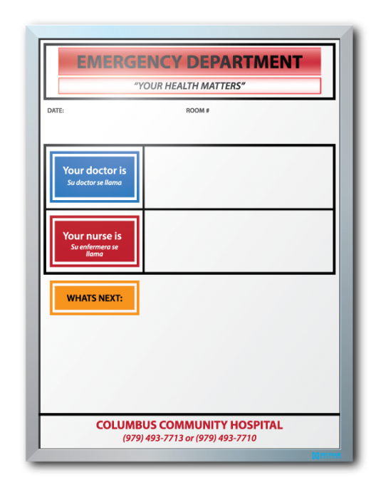 Columbus Community Hospital ER Patient Info Dry Erase Boards
