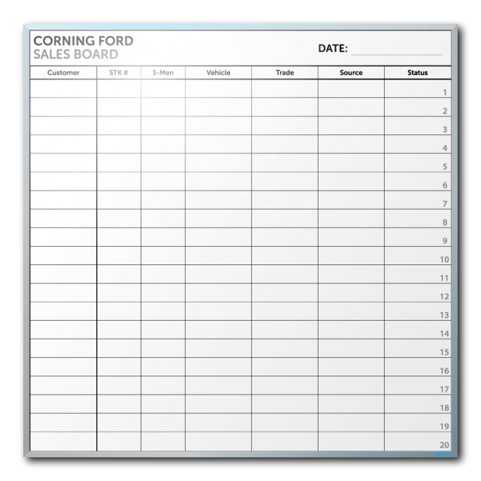 Corning Ford Sales Tracking Dry Erase Board