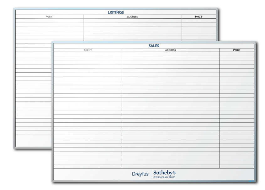 Dreyfus Sothebys Sales Tracking and Listing Tracking Dry Erase Boards