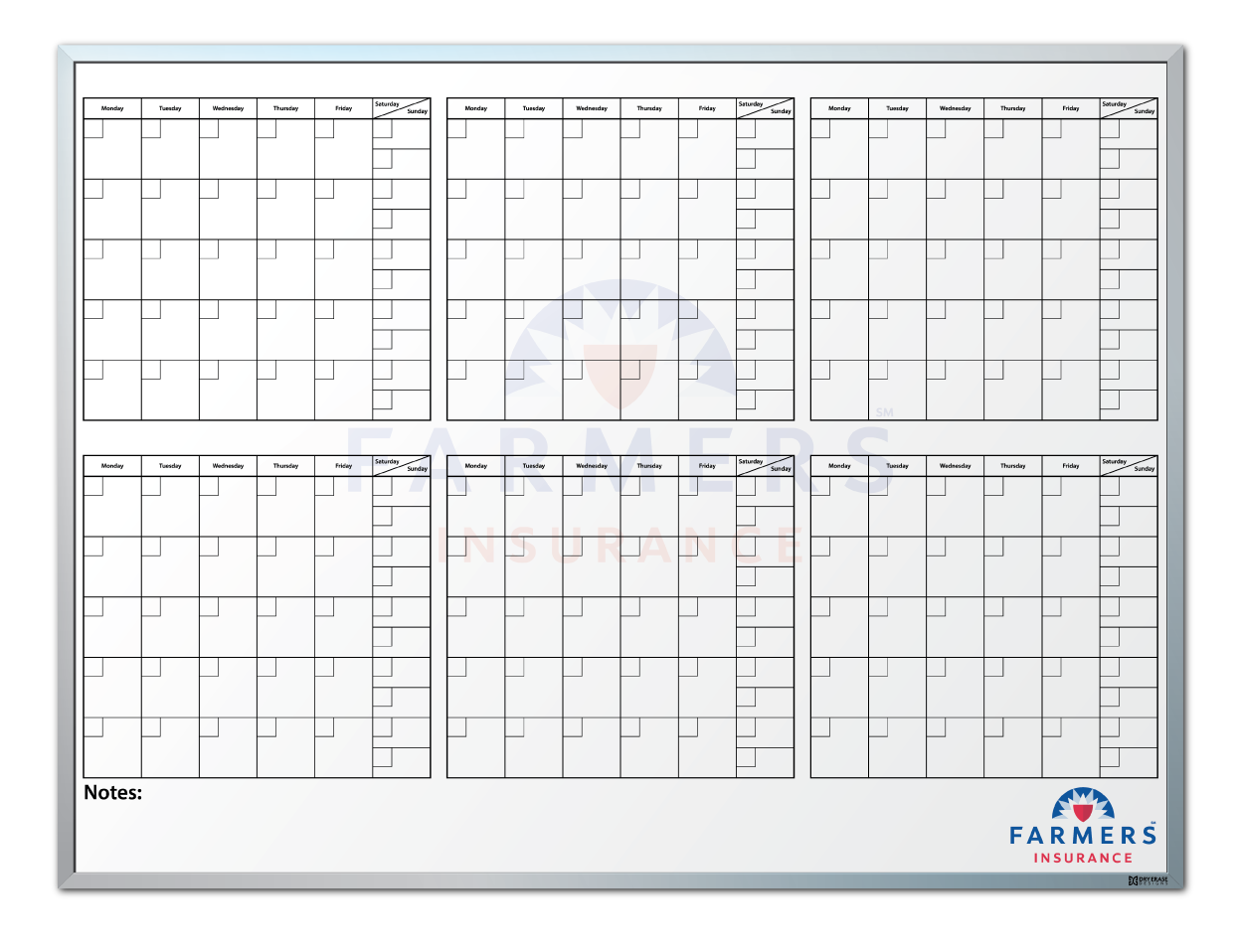 Farmers Insurance 6-Month-At-A-Glance Dry Erase Board | Dry Erase Designs
