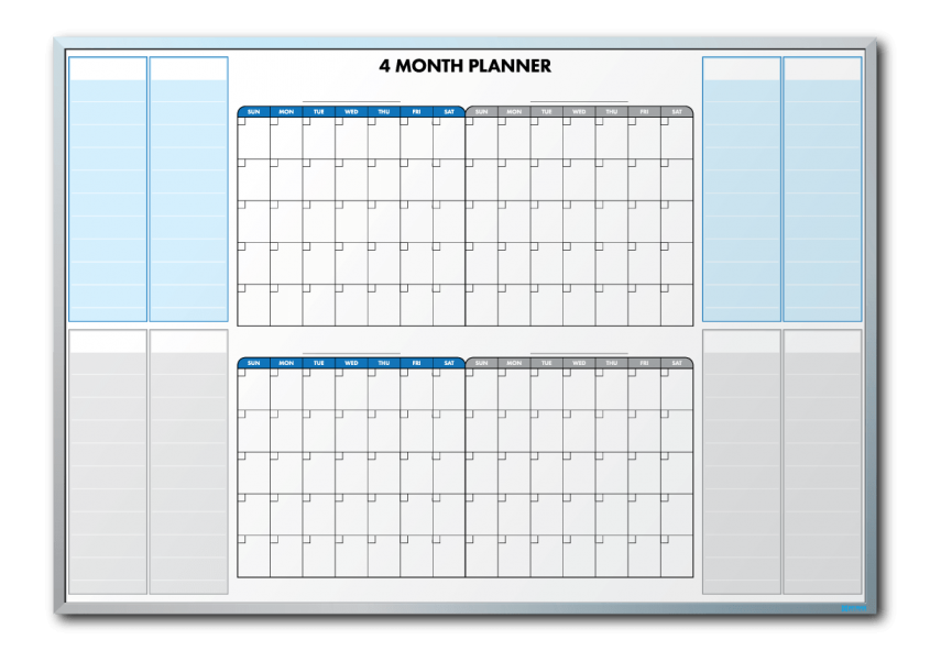 ISA Inc. Personalized 4-Month-At-A-Glance Calendar Dry Erase Board