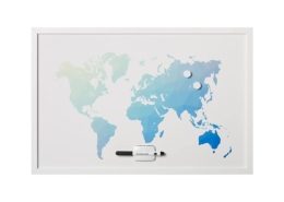 MasterVision World Map Magnetic Dry-Erase Board, White MDF Frame, 24" x 36"