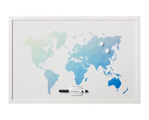 MasterVision World Map Magnetic Dry-Erase Board, White MDF Frame, 24" x 36"