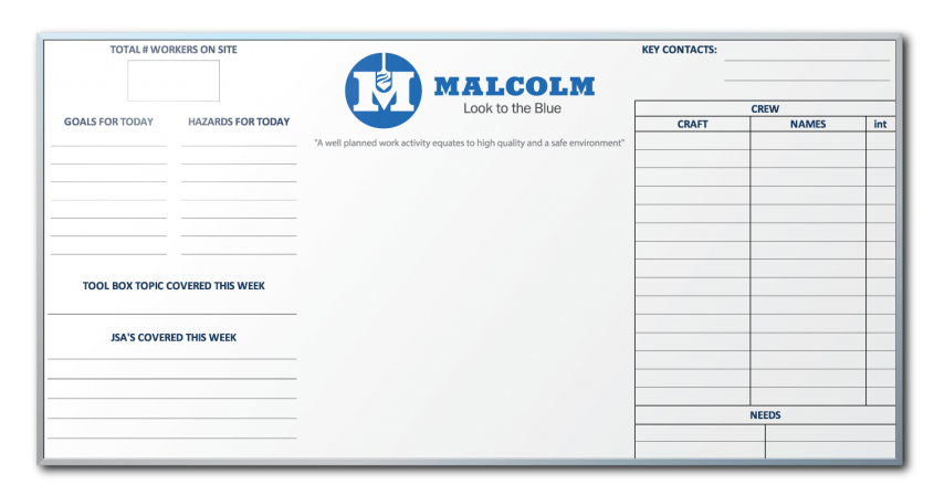 Malcolm Drilling Metric Tracking Dry Erase Board