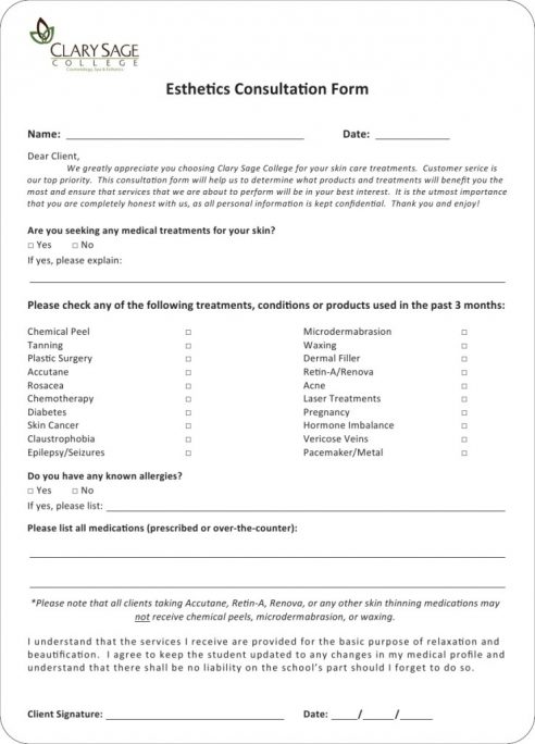 Esthetics Consultation Form Whiteboard