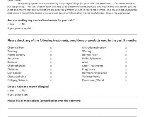 Esthetics Consultation Form Whiteboard