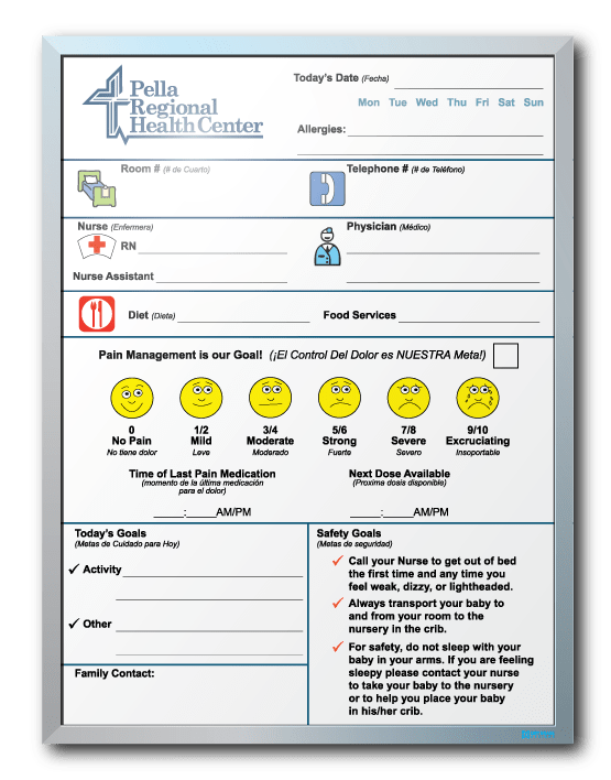 Yuma Regional Medical Center Patient Room Communication Dry Erase Board