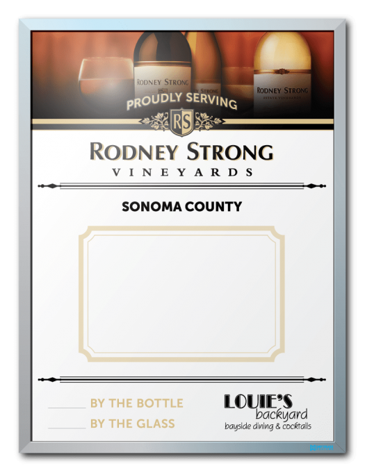 Rodney Strong Vineyards Wine Listing Dry Erase Board