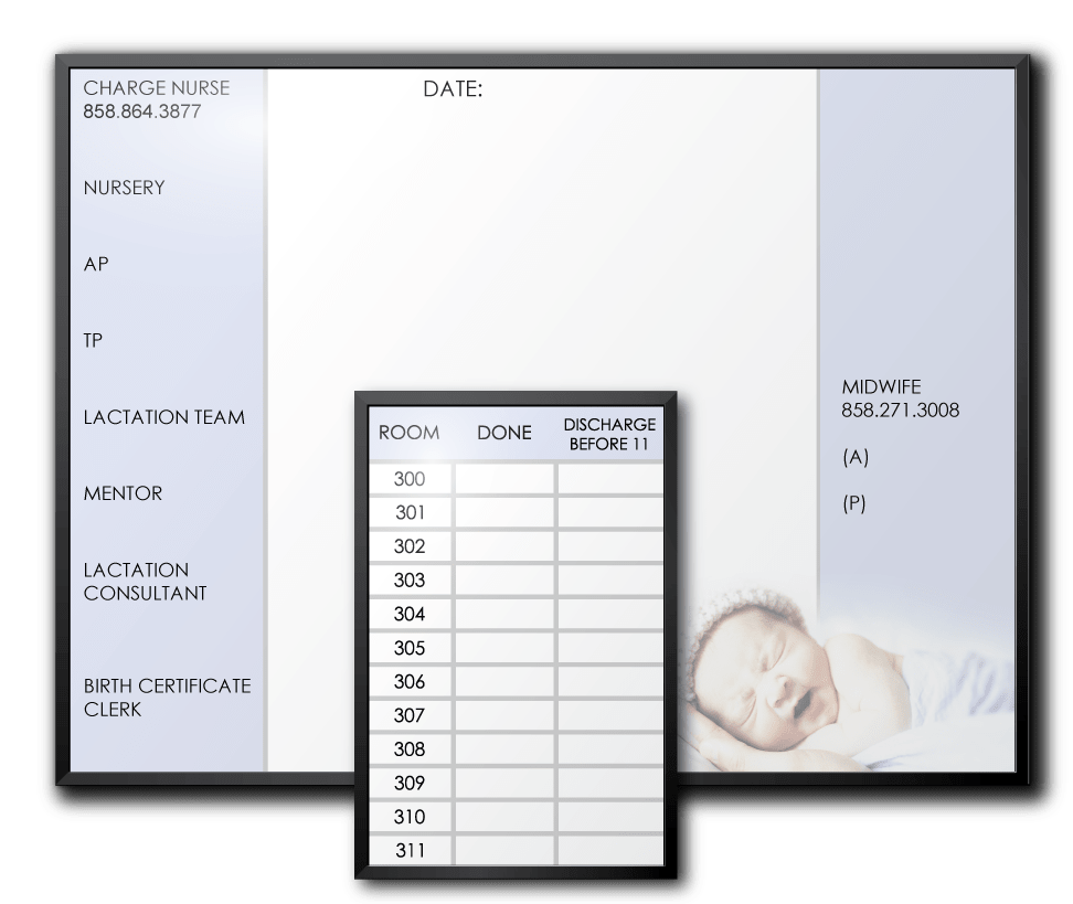 Scripps Memorial Hospital Room Tracker & Assignment Tracker Dry Erase Boards