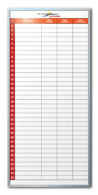 St. Croix County Tracking Info Dry Erase Board