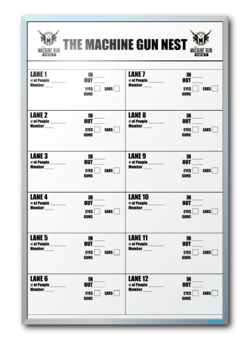 The Machine Gun Nest Shooting Range Tracker Dry Erase Board