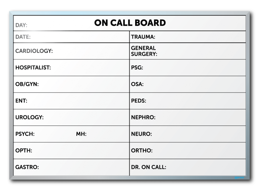 The Regional Medical Center On Call Dry Erase Board