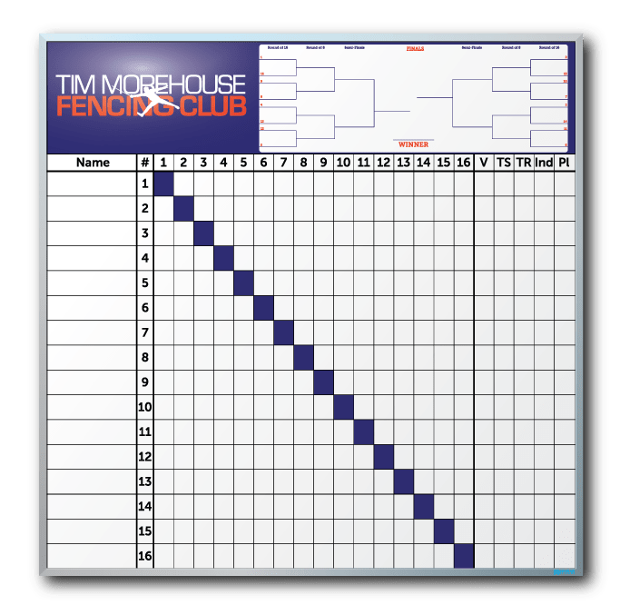 Tim Morehouse Fencing Club Scoreboard Dry Erase Board 48" x 48"