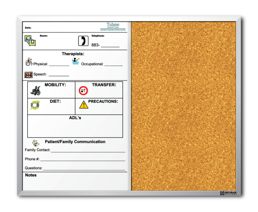 Tulane Med Center Whiteboard and Cork board