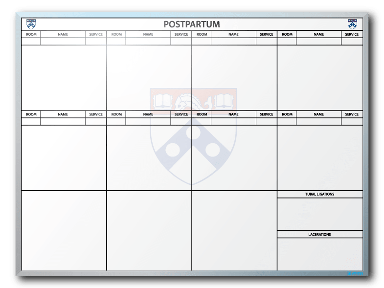 Hospital at University of Pennsylvania Postpartum Patient Info Dry Erase Board