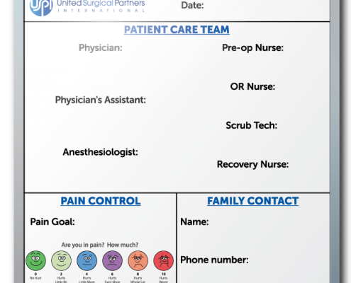 United Surgical Partners International Patient Info Tracker Dry Erase Board