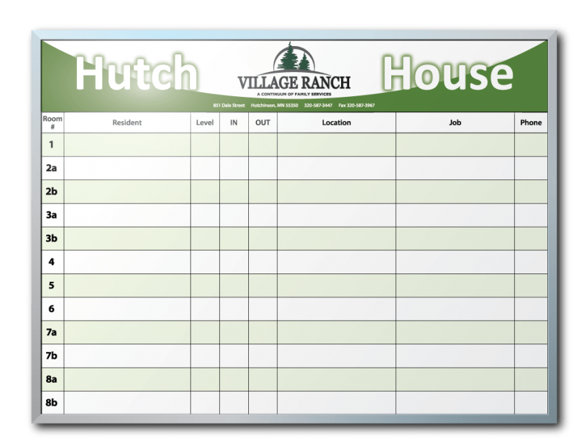 Village Ranch Room Tracker Dry Erase Board