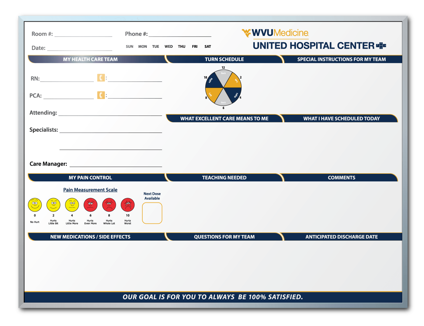 WVU United Hospital Patient Room Dry Erase Boards Dry Erase Designs