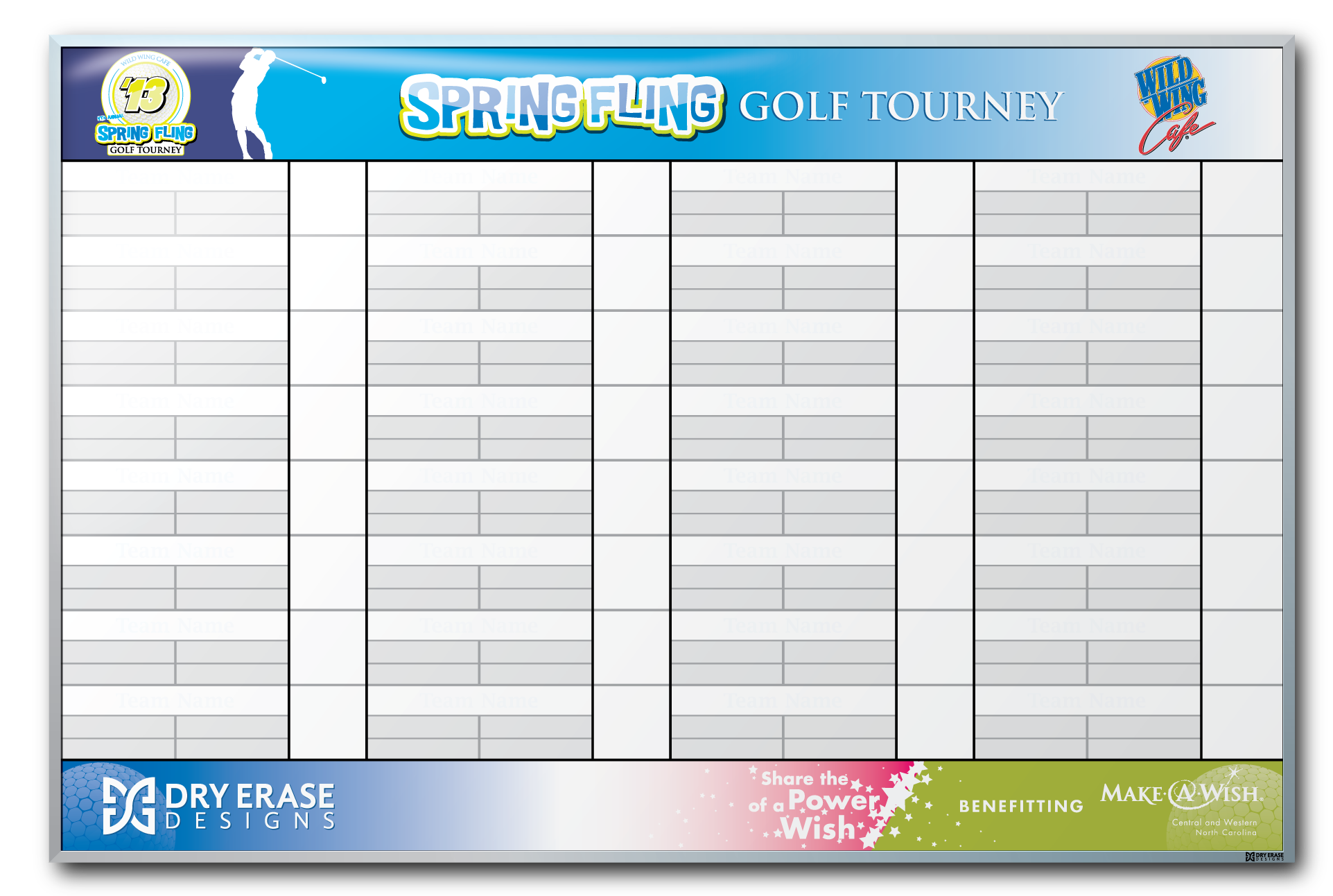Wild Wing Cafe Golf Tournament Team Tracking Dry Erase Board Dry